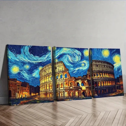 3pcs Starry Night Colosseum Colorful Perfect Wall Art Set Canvas Unframed - High Quality Print 100% Australian Made Wall Canvas