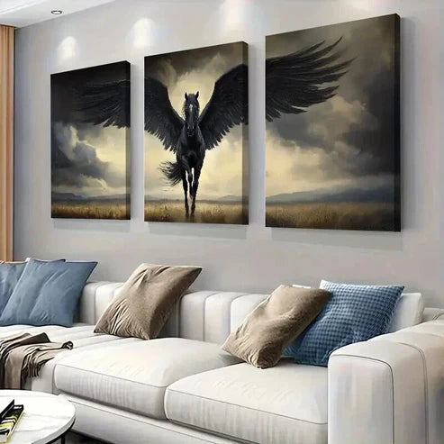 3pcs Fantasy Mythical Winged Horse Soaring Art Set Canvas Unframed - High Quality Print 100% Australian Made Wall Canvas