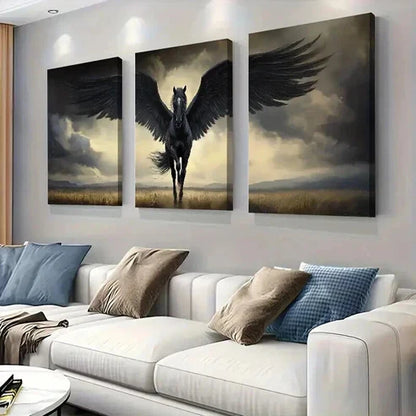 3pcs Fantasy Mythical Winged Horse Soaring Art Set Canvas Unframed - High Quality Print 100% Australian Made Wall Canvas