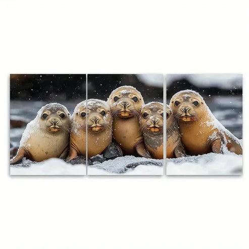 3pcs Sea Lion Huddle Canvas  Wall Art Set Canvas Unframed - High Quality Print 100% Australian Made Wall Canvas - Bella Home Decor
