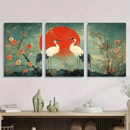 3pcs Two Cranes Utagawa Hiroshige Wall Art Canvas Unframed - High Quality Print 100% Australian Made Wall Canvas