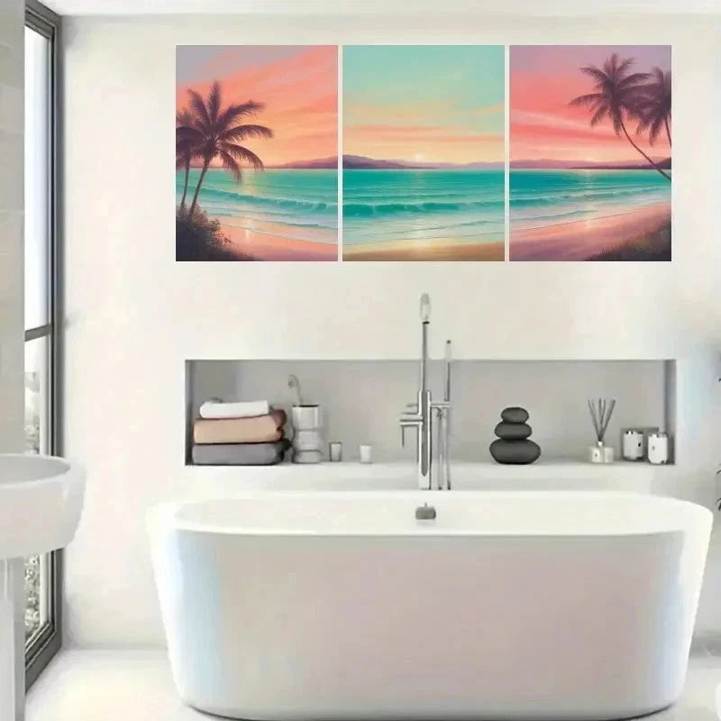 3pcs  Sunset Beach & Palm Tree    Wall Art Set Canvas Framed 40x60cm - High Quality Print 100% Australian Made Wall Canvas Ready to Hang - Bella Home Decor