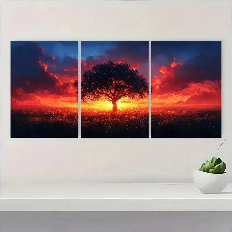 3pcs Vibrant Sunset Red Golden Hour Sky E  Wall Art Set Canvas Framed 60x90cm - High Quality Print 100% Australian Made Wall Canvas Ready to Hang