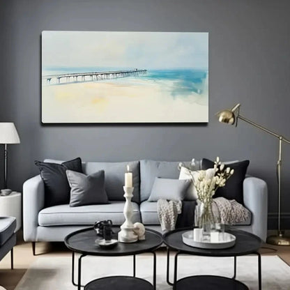 Ocean Pier Beach Aesthetic Wall Art Canvas Office Home Room Framed 120x60cm