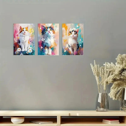 3pcs Playful Feline Design Wall Art Canvas Framed 40x60cm - High Quality Print 100% Australian Made Wall Canvas Ready to Hang