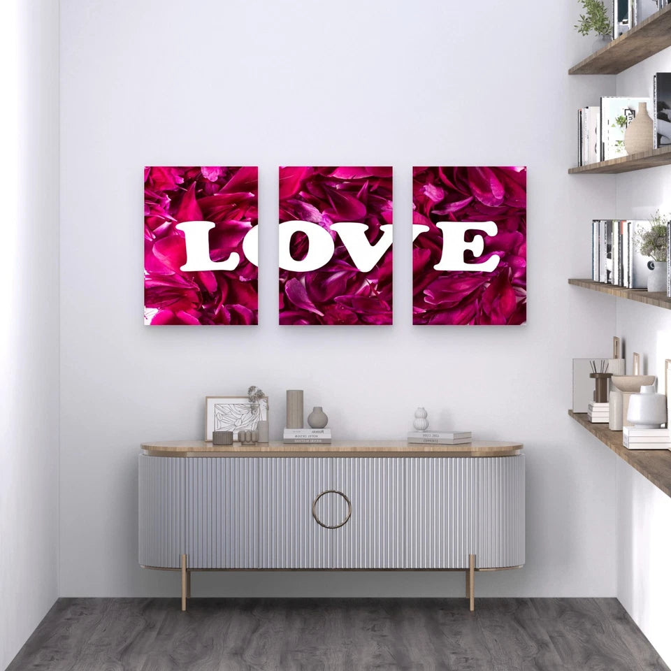 3pcs Love From Carved Letters Petals Metal Print Ready to Hang Art