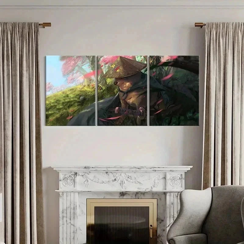 3pcs Japanese Anime Style Samurai Dog Wall Art Set Canvas Framed 50x70cm - High Quality Print 100% Australian Made Wall Canvas Ready to Hang