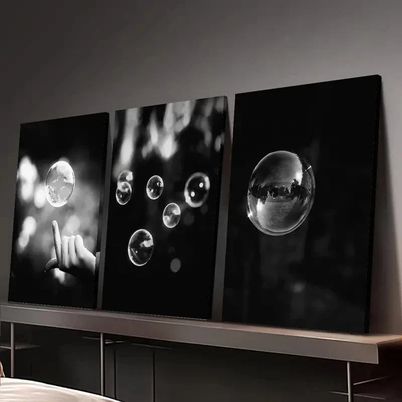 3pcs Abstract Bubble Art Black and White Wall Art Set Canvas Framed 60x90cm - High Quality Print 100% Australian Made Wall Canvas Ready to Hang - Bella Home Decor