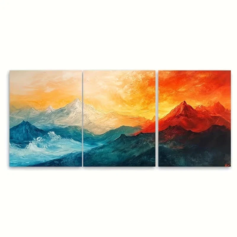 3pcs Vibrant Sunset & Snowy Peaks Wall Art Set Canvas Framed 40x60cm - High Quality Print 100% Australian Made Wall Canvas Ready to Hang