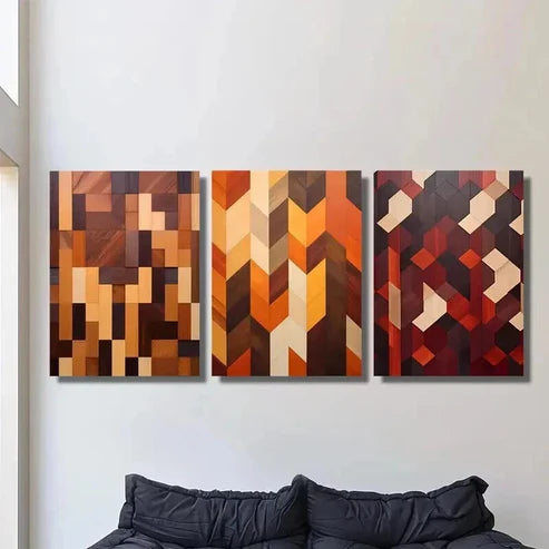 3pcs Geometric Wood Texture Shapes Wall Art Set Canvas Unframed - High Quality Print 100% Australian Made Wall Canvas - Bella Home Decor