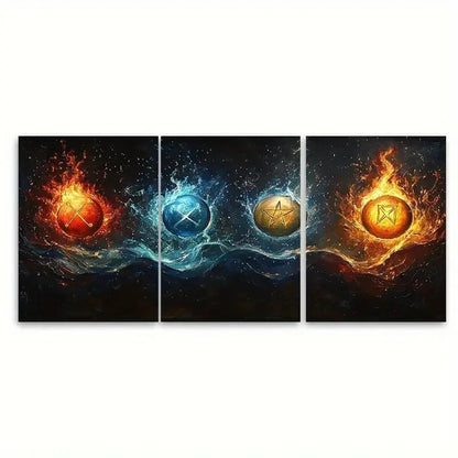 3pcs Four Elements Earth Symbols RI  Wall Art Set Canvas Framed 60x90cm - High Quality Print 100% Australian Made Wall Canvas Ready to Hang - Bella Home Decor