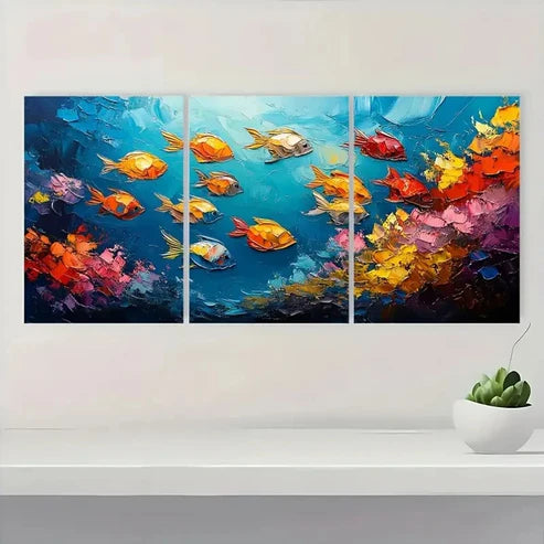 3pcs Abstract Fish School Ocean Sea Wall Art Canvas Unframed - High Quality Print 100% Australian Made Wall Canvas - Bella Home Decor