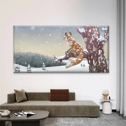 Classic Fox in Snowy Forest Wall Art Canvas Office Home Room Framed 120x60cm