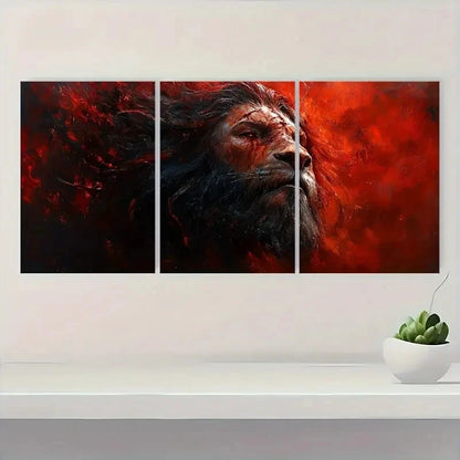 3pcs Lion Vibrant Red & Black Design  Wall Art Set Canvas Framed 60x90cm - High Quality Print 100% Australian Made Wall Canvas Ready to Hang