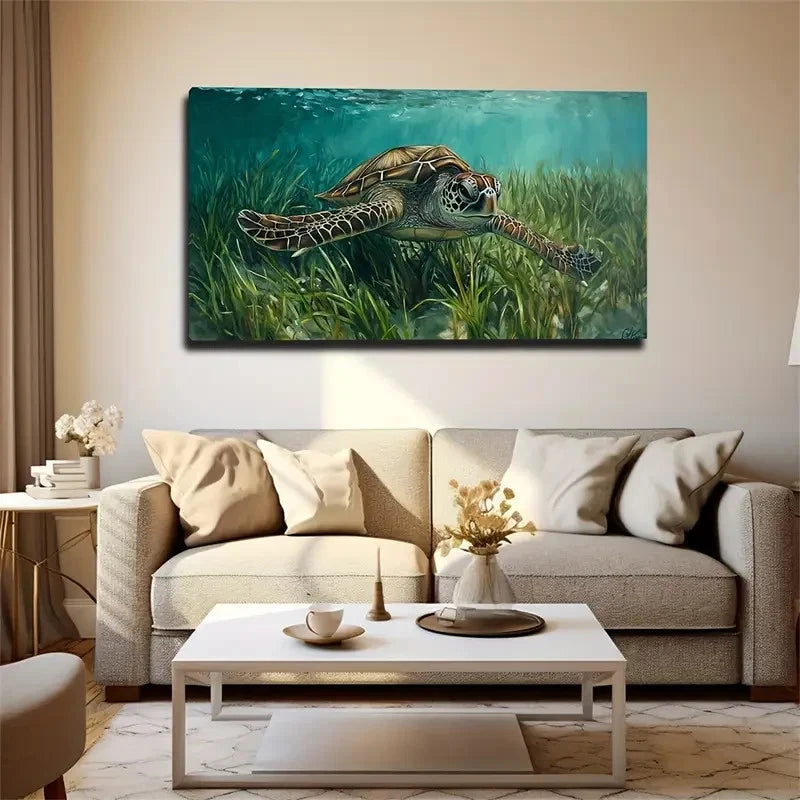 Sea Turtle Underwater Scene Wall Art Canvas Office Home Room Framed 120x60cm
