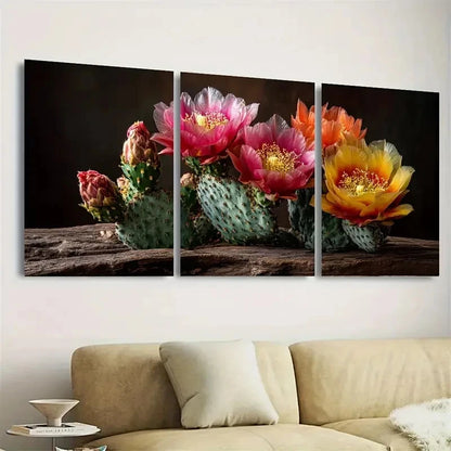 3pcs Vibrant Cactus Rustic Southwestern Wall Art Set Canvas Framed 60x90cm - High Quality Print 100% Australian Made Wall Canvas Ready to Hang