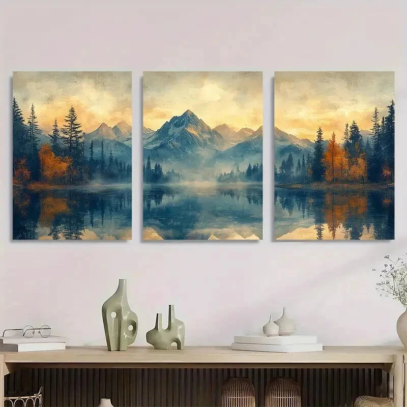 3pcs Abstract Mountain Forest Lake Perfect Wall Art Set Canvas Framed 40x60cm - High Quality Print 100% Australian Made Wall Canvas Ready to Hang - Bella Home Decor