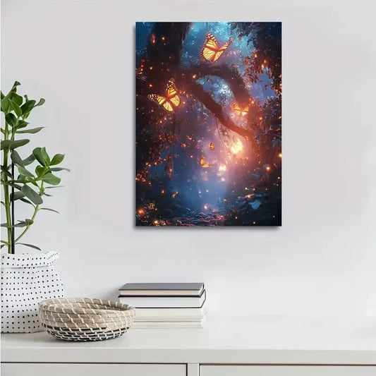 Fantasy Jungle Scene with Glowing Embers Painting  40x60cm Metal Print Ready to Hang - Bella Home Decor