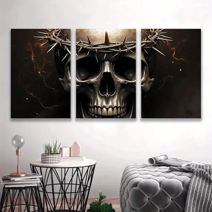 3pcs Skull with a Crown Painting   Wall Art Set Canvas Framed 50x70cm - High Quality Print 100% Australian Made Wall Canvas Ready to Hang