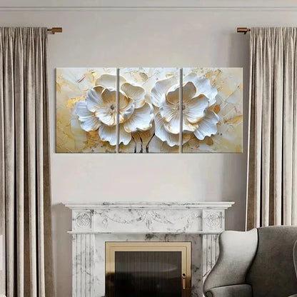 3pcs Golden Blossoms Elegant Petal Wall Art Canvas Unframed - High Quality Print 100% Australian Made Wall Canvas