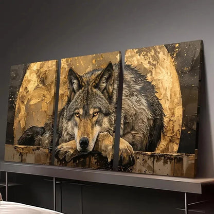 3pcs Wolf on the Moon Abstract   Wall Art Set Canvas Framed 60x90cm - High Quality Print 100% Australian Made Wall Canvas Ready to Hang
