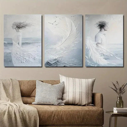 3pcs Abstract Feather Decor Wall Art Set Canvas Unframed - High Quality Print 100% Australian Made Wall Canvas - Bella Home Decor