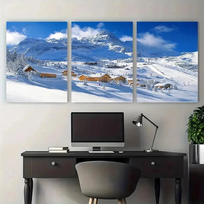 3pcs Les Menuires Ski Resort Nature Perfect Wall Art Set Canvas Framed 50x70cm - High Quality Print 100% Australian Made Wall Canvas Ready to Hang