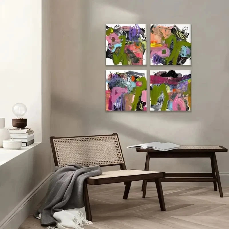 4pcsSmall Mini Digital Abstract Painting Wall Art Canvas Framed