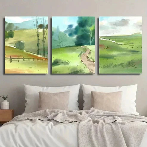 3pcs Meadow with Lush Green Grass & Wildflowers Wall Art Set Canvas Unframed - High Quality Print 100% Australian Made Wall Canvas