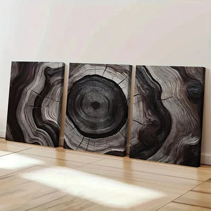 3pcs Deep Espresso & Beige Tree Ring Wall Art Canvas Unframed - High Quality Print 100% Australian Made Wall Canvas - Bella Home Decor