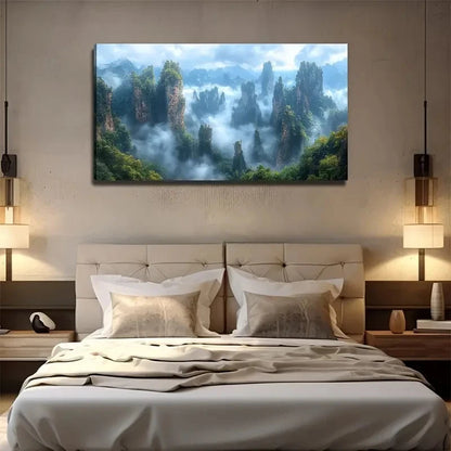Mystical Stone Forest In Mist Wall Art Canvas Office Home Room Framed 120x60cm