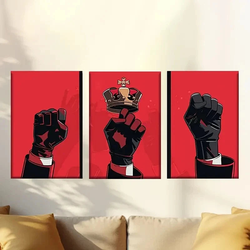 3pcs Cartoon of Man in Suit and Crown Wall Art Set Canvas Framed 50x70cm - High Quality Print 100% Australian Made Wall Canvas Ready to Hang - Bella Home Decor