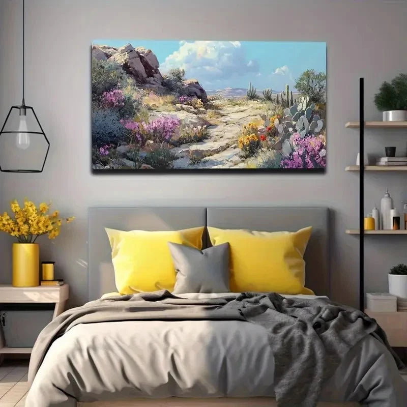 Mountain Pathway And Wildflower Wall Art Canvas Office Home Room Framed 120x60cm