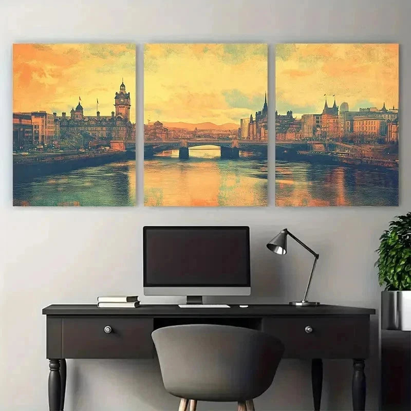 3pcs Glasgow Poster Scotland Vintage Perfect Wall Art Set Canvas Framed 50x70cm - High Quality Print 100% Australian Made Wall Canvas Ready to Hang - Bella Home Decor
