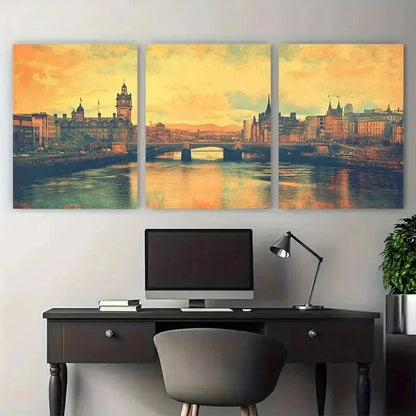 3pcs Glasgow Poster Scotland Vintage Perfect Wall Art Set Canvas Framed 50x70cm - High Quality Print 100% Australian Made Wall Canvas Ready to Hang - Bella Home Decor
