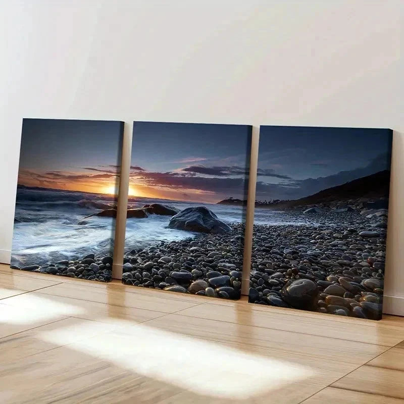 3pcs Beach Sunset Nature Landscape Sea Wall Art Set Canvas Framed 40x60cm - High Quality Print 100% Australian Made Wall Canvas Ready to Hang - Bella Home Decor