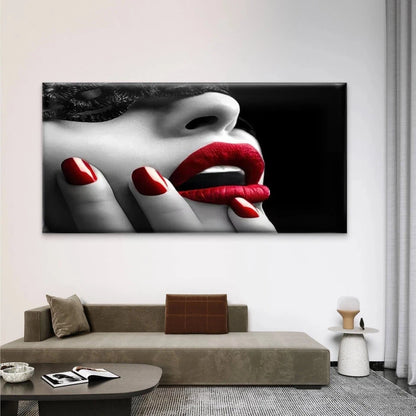 Red Lips & Nails Black & White Wall Art Canvas Office Home Room Framed 120x60cm
