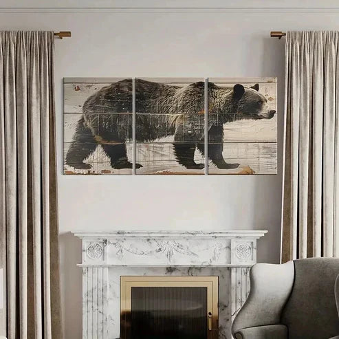 3pcs Bear Farmhouse Style Vintage Wall Art Canvas Unframed - High Quality Print 100% Australian Made Wall Canvas - Bella Home Decor