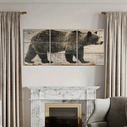 3pcs Bear Farmhouse Style Vintage Wall Art Canvas Unframed - High Quality Print 100% Australian Made Wall Canvas - Bella Home Decor