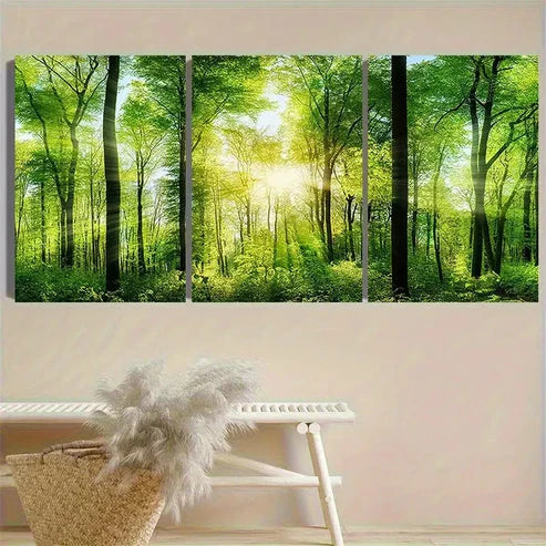 3pcs Sunlit Spring Forest Wall Art Set Canvas Unframed - High Quality Print 100% Australian Made Wall Canvas - Bella Home Decor