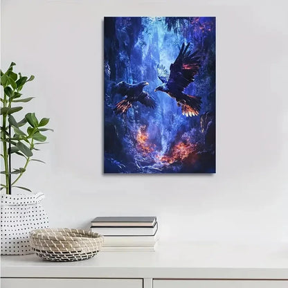 Fantasy Eagles in Neon Jungle Scene Painting 40x60cm Metal Print Ready to Hang - Bella Home Decor
