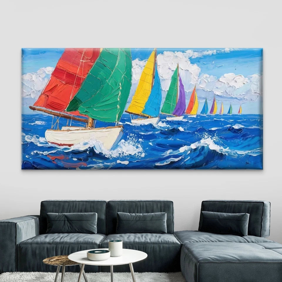Nautical Sailboats Ocean Waves Wall Art Canvas Office Home Room Framed 120x60cm