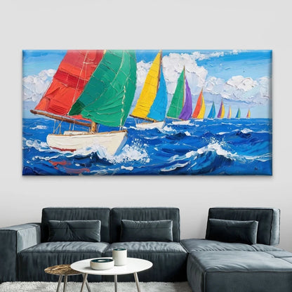 Nautical Sailboats Ocean Waves Wall Art Canvas Office Home Room Framed 120x60cm