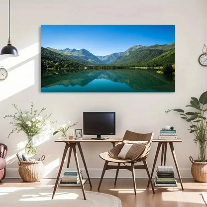 Serene Lake & Green Mountains Wall Art Canvas Office Home Room Framed 120x60cm