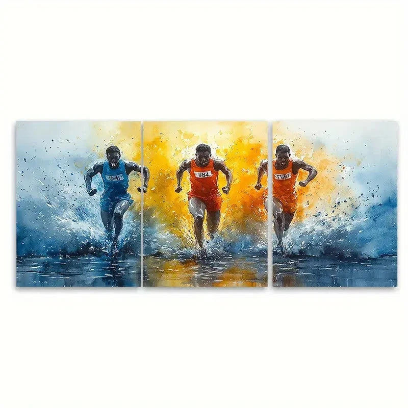 3pcs Vivid Sprinter Victory MEN Wall Art Set Canvas Framed 40x60cm - High Quality Print 100% Australian Made Wall Canvas Ready to Hang
