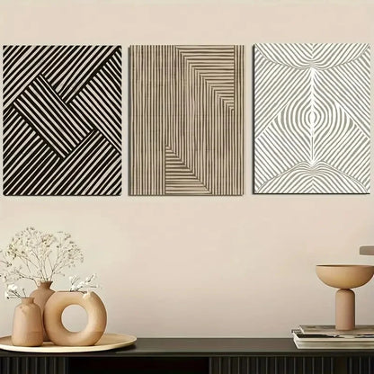 3pcs Bohemian Abstract Line Minimalist Metal Print Ready to Hang Art - Bella Home Decor