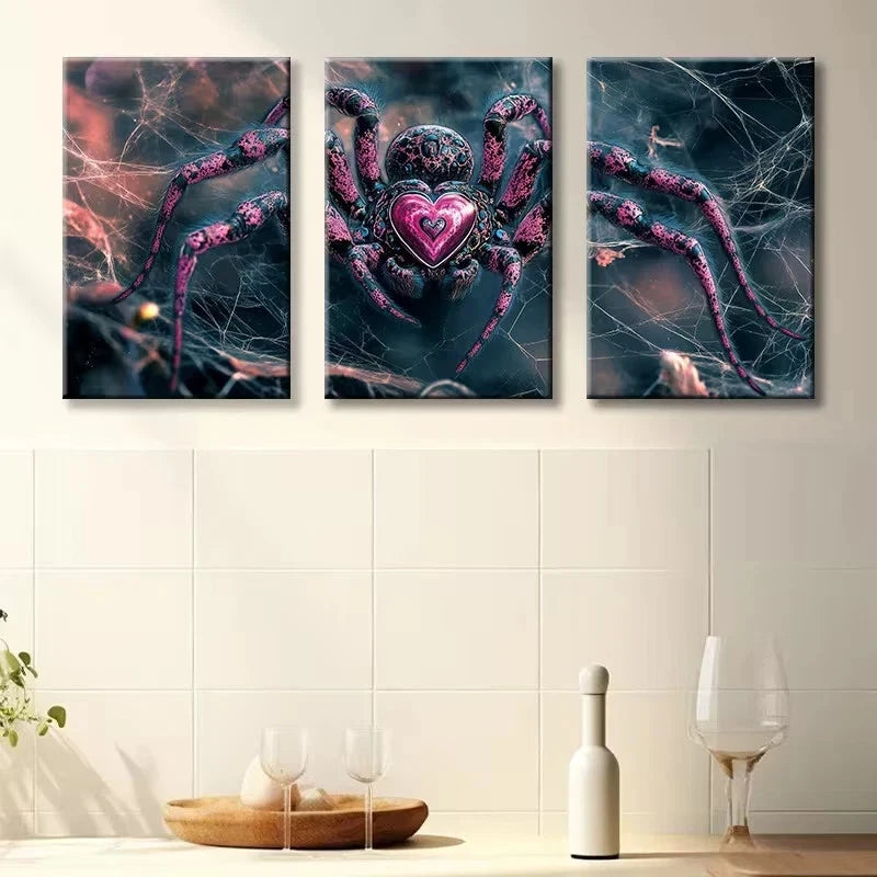3pcs Love spider Illustration Wall Art Set Canvas Framed 60x90cm - High Quality Print 100% Australian Made Wall Canvas Ready to Hang