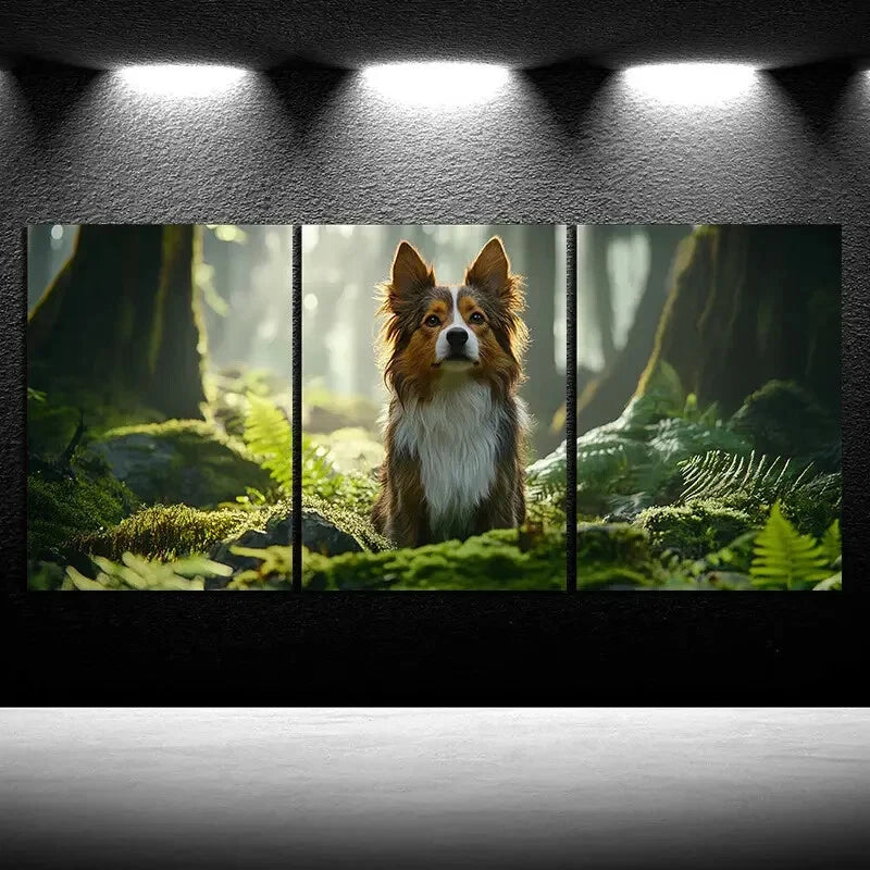 3pcs Dogs in The Forest Green Leaves Metal Print Ready to Hang Art - Bella Home Decor
