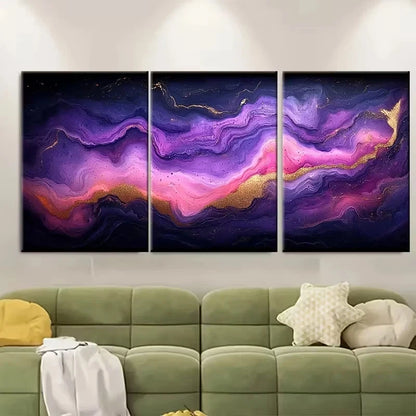 3pcs Purple, Pink and Golden Abstract Wall Art Set Canvas Framed 40x60cm – High Quality Print 100% Australian Made Wall Canvas Ready to Hang