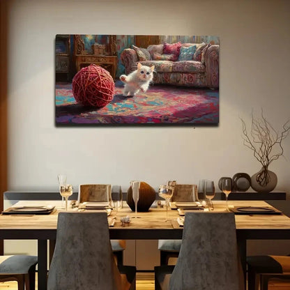 A Scene of a Little White Cat Wall Art Canvas Office Home Room Framed 120x60cm - Bella Home Decor